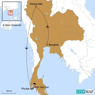Reiseverlauf, Thailand Hochzeitsreise, Karte