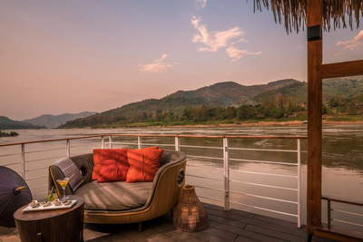 Terrasse, Luxuskreuzfahrtschiff Gypsy, Thailand, Laos und Kambodscha Luxusreise, Mekong
