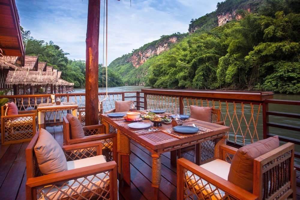 Terrasse am Fluss, The Float House River Kwai, Kanchanaburi, Thailand Reise